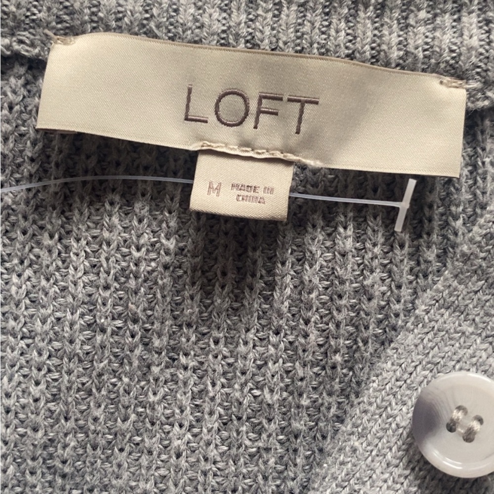 LOFT Light Gray Ribbed Cardigan - Picture 3 of 3
